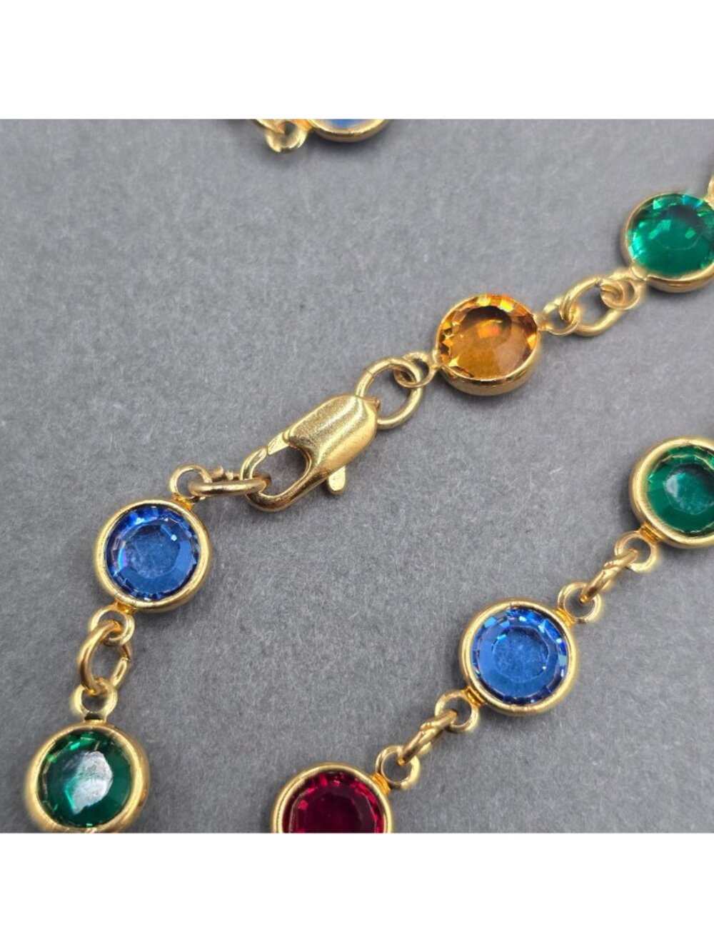Gold Plated Multi Color Crystal Station Necklace 28" Bezel Glass Disk - Picture 5 of 8
